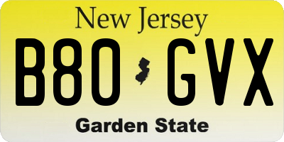 NJ license plate B80GVX