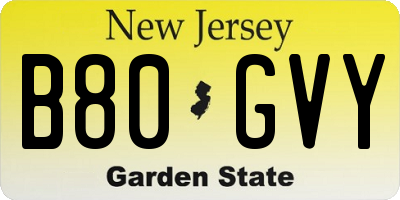 NJ license plate B80GVY