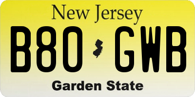 NJ license plate B80GWB