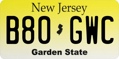 NJ license plate B80GWC