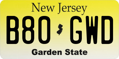 NJ license plate B80GWD