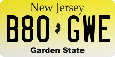 NJ license plate B80GWE