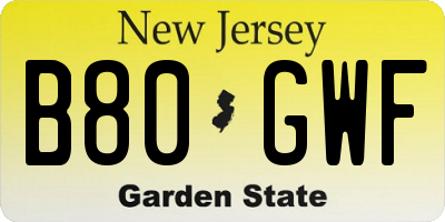 NJ license plate B80GWF