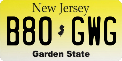 NJ license plate B80GWG