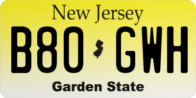 NJ license plate B80GWH