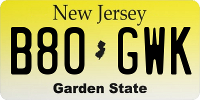 NJ license plate B80GWK