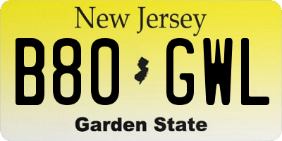 NJ license plate B80GWL