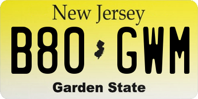 NJ license plate B80GWM