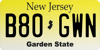 NJ license plate B80GWN