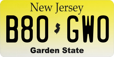 NJ license plate B80GWO