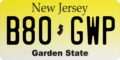 NJ license plate B80GWP