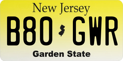 NJ license plate B80GWR