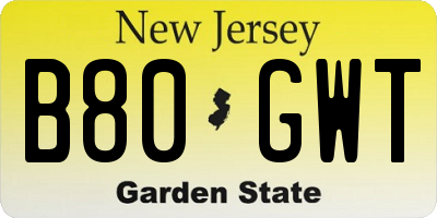 NJ license plate B80GWT