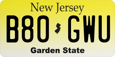 NJ license plate B80GWU