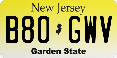 NJ license plate B80GWV
