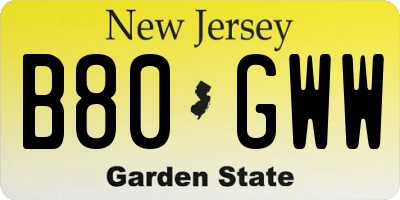 NJ license plate B80GWW