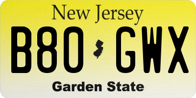 NJ license plate B80GWX