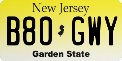 NJ license plate B80GWY