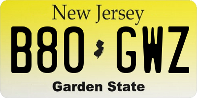NJ license plate B80GWZ