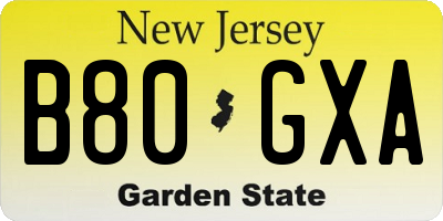 NJ license plate B80GXA