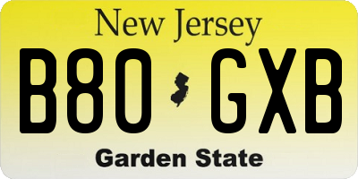 NJ license plate B80GXB