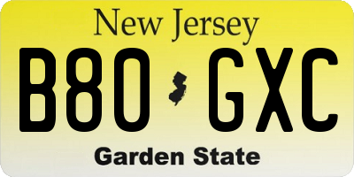NJ license plate B80GXC