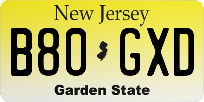 NJ license plate B80GXD