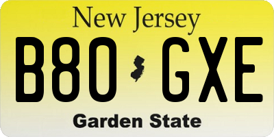 NJ license plate B80GXE