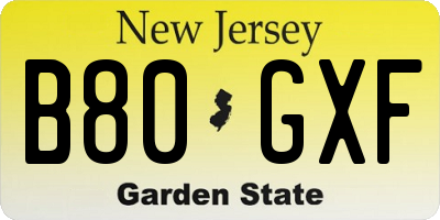 NJ license plate B80GXF