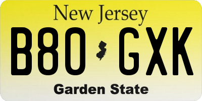NJ license plate B80GXK