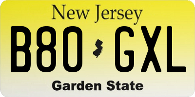 NJ license plate B80GXL