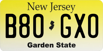 NJ license plate B80GXO