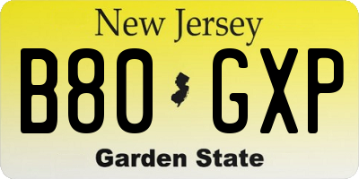 NJ license plate B80GXP