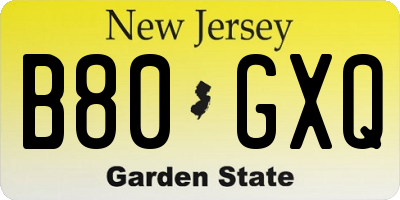NJ license plate B80GXQ