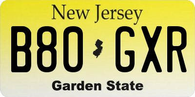 NJ license plate B80GXR