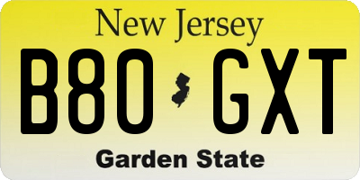 NJ license plate B80GXT
