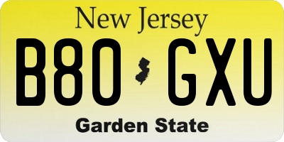 NJ license plate B80GXU