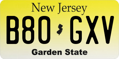 NJ license plate B80GXV