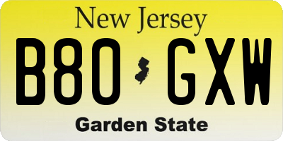 NJ license plate B80GXW