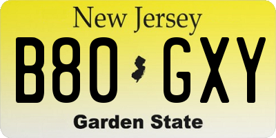 NJ license plate B80GXY