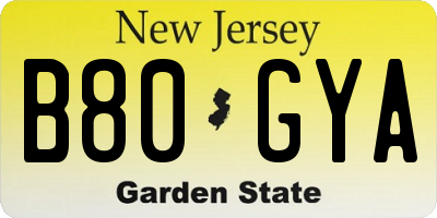 NJ license plate B80GYA