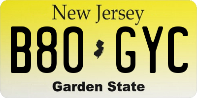 NJ license plate B80GYC