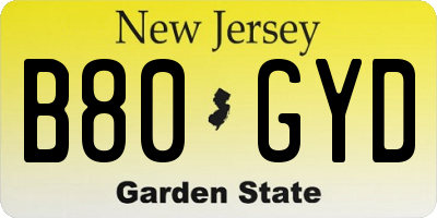 NJ license plate B80GYD