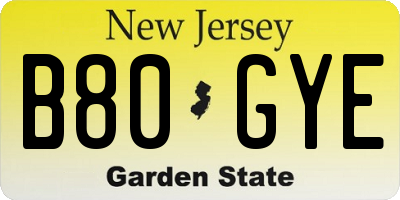 NJ license plate B80GYE