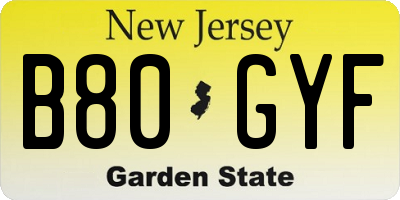 NJ license plate B80GYF