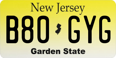 NJ license plate B80GYG