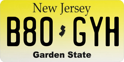 NJ license plate B80GYH
