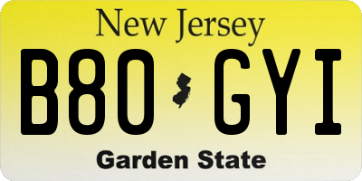 NJ license plate B80GYI