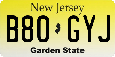 NJ license plate B80GYJ