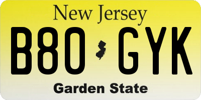 NJ license plate B80GYK